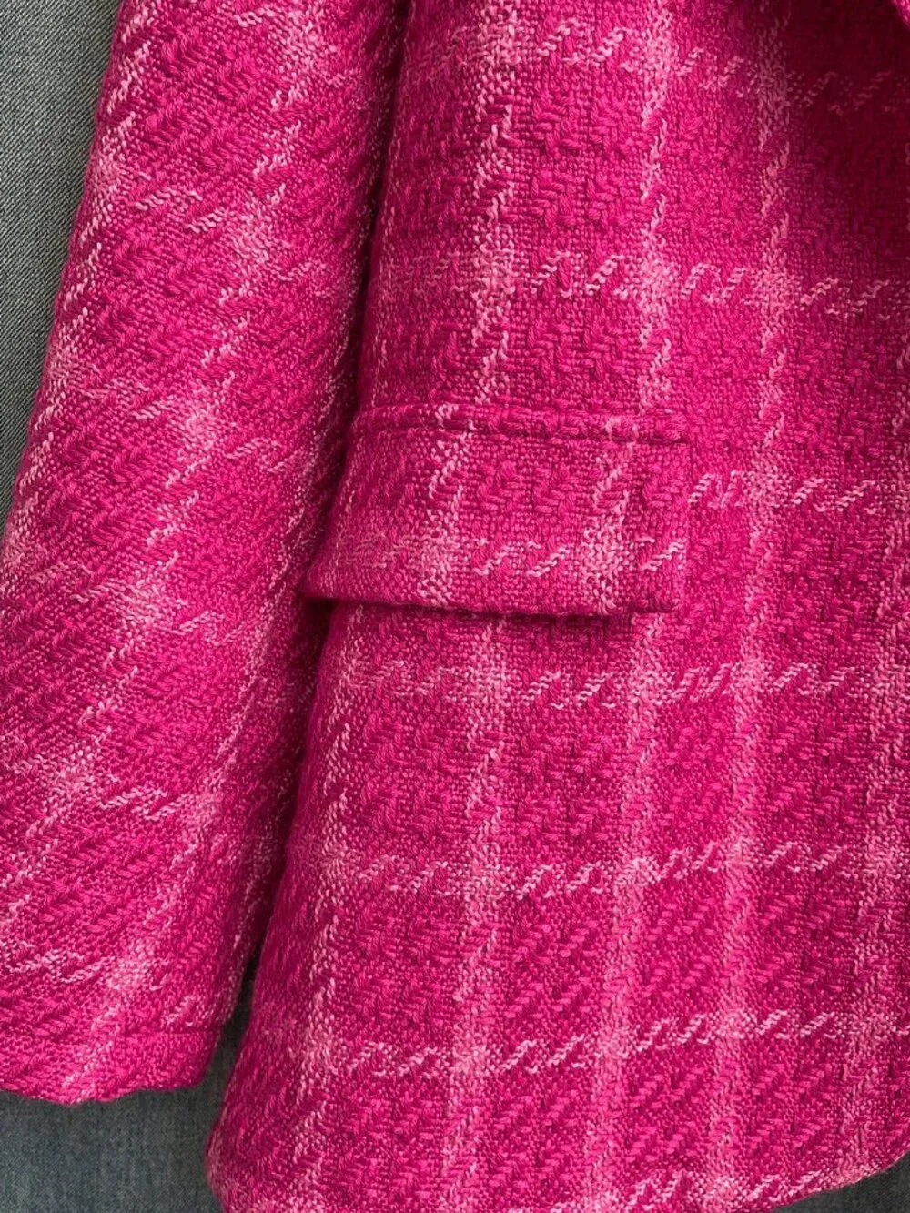 Pink Casual Women's Plus Size Elegant Plaid Long Sleeve Warm Blazer Jacket